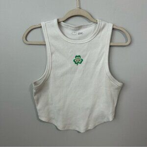 Aerie White Tank Top Green Clover Saint Patrick’s Day Shirt Women’s Size XL